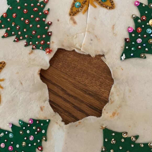 Vtg 60s felt beaded & spangled Christmas tree skirt - Picture 6 of 13